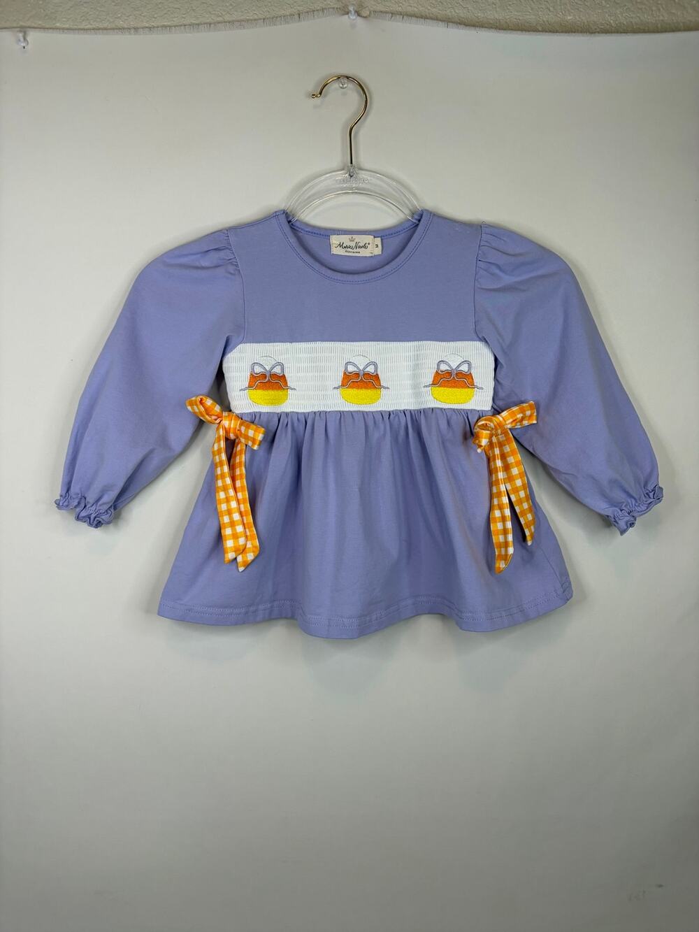 Marie Nicole Smocked Long Sleeve Shirt Candy Corn Bows Girls Size Medium